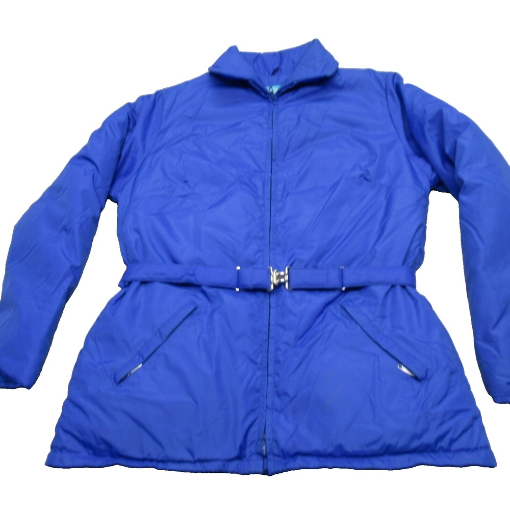 Kmart Down Ski Jacket Womens Large Blue Insulated Belted Parka Made USA VTG